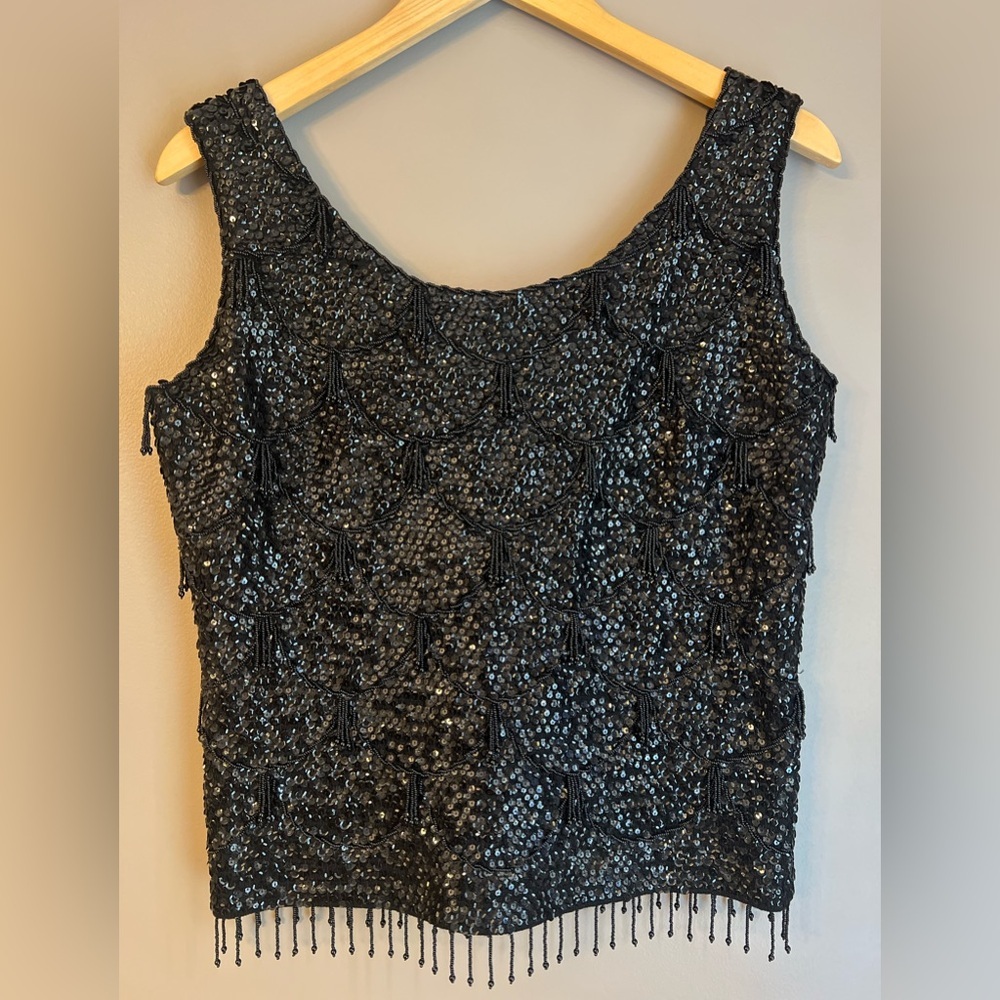 Imperial Imports 50s Hong Kong British Crown Vintage Sz M Wool Sequin Bead Top